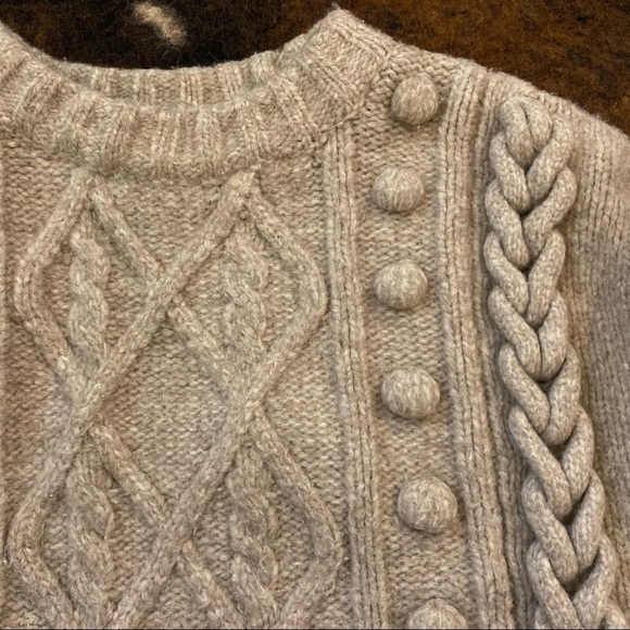 H&M Cable Knit Pom Sweater Crewneck Tan Brown - Picture 3 of 8